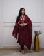 Wine Cotton Embroidered 3-Piece Kurta Dupatta Set