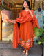 Rust Orange Cotton Floral Embroidered Dupatta Set