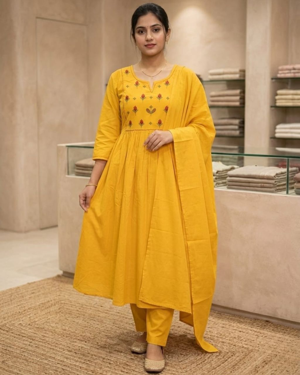 Beautiful Yellow Embroidered Dupatta Set Main image
