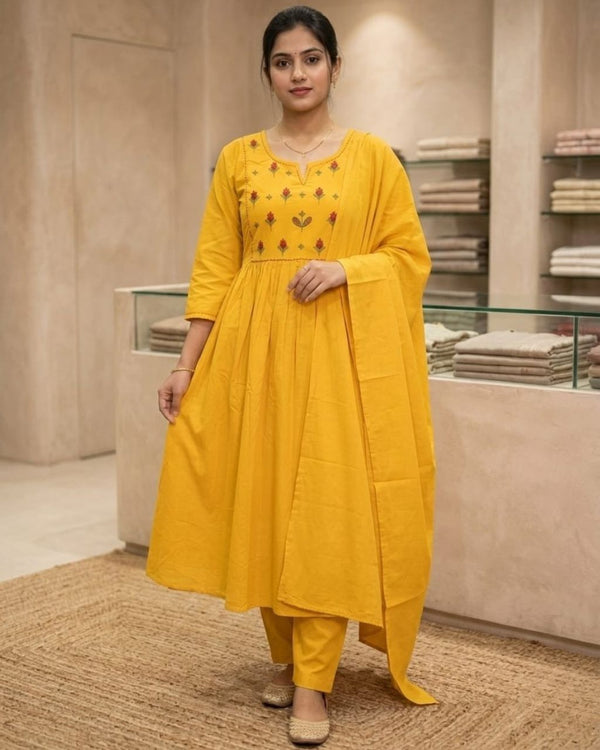 Beautiful Yellow Embroidered Dupatta Set