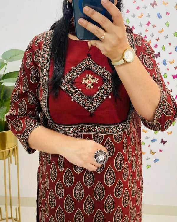 Premium Cotton Maroon Printed Dupatta Set