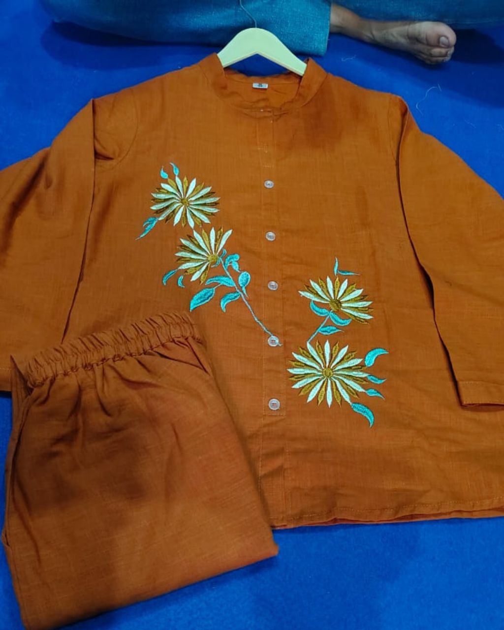 Brown Cotton Slub Multi-Embroidery Co-Ord Set Secondary image