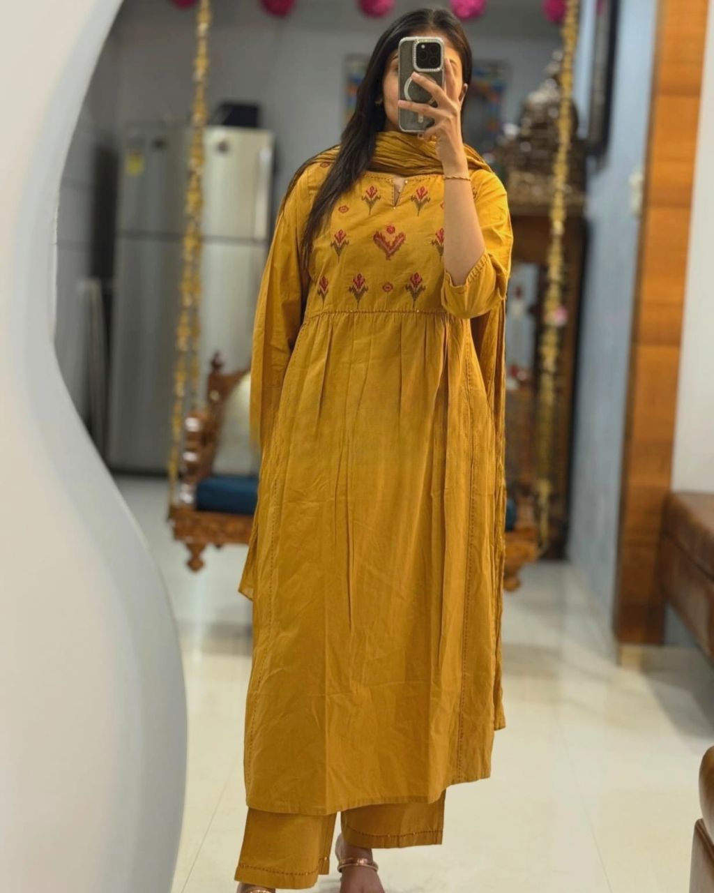 Beautiful Yellow Embroidered Dupatta Set Secondary image