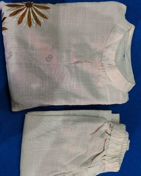 Grey Cotton Slub Multi-Embroidery Co-Ord Set