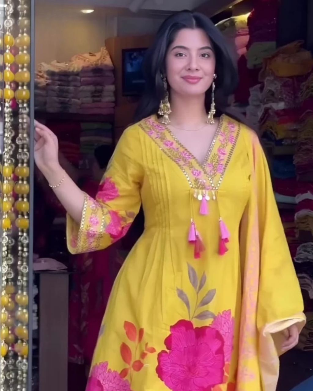 Premium Yellow Floral Pure mal cotton Dupatta Set