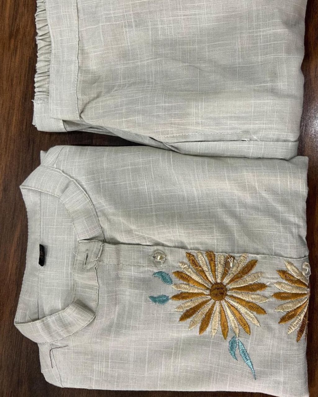 Grey Cotton Slub Multi-Embroidery Co-Ord Set