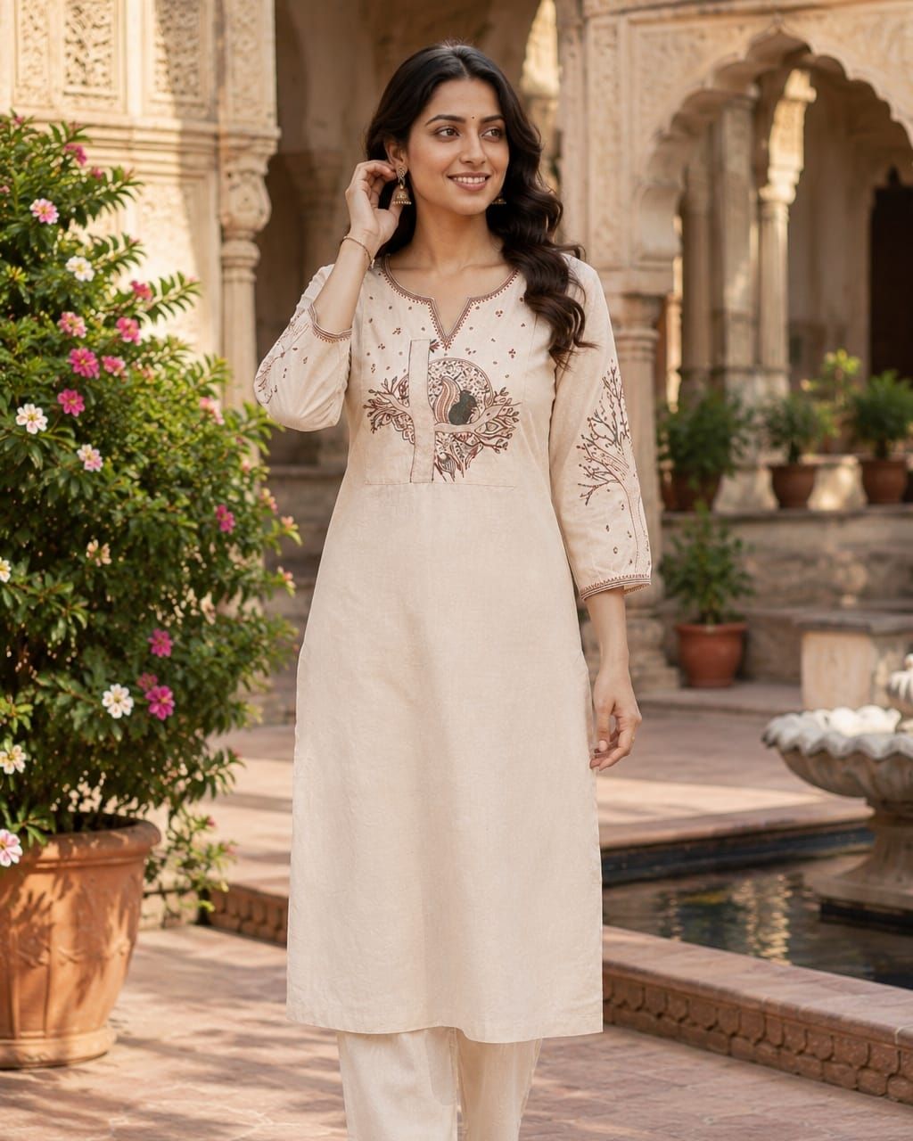 Ivory Cotton Embroidered Kurta Set