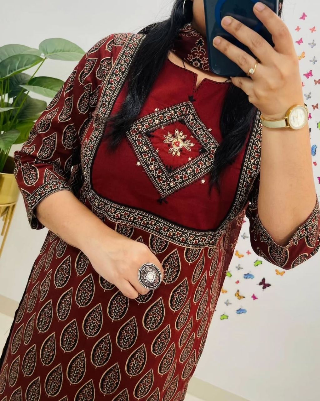 Premium Cotton Maroon Printed Dupatta Set