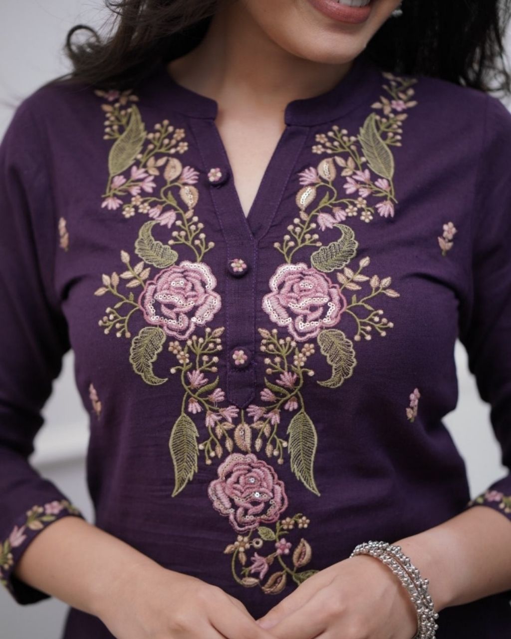 Deep Purple Cotton Embroidered 3-Piece Kurta Dupatta Set