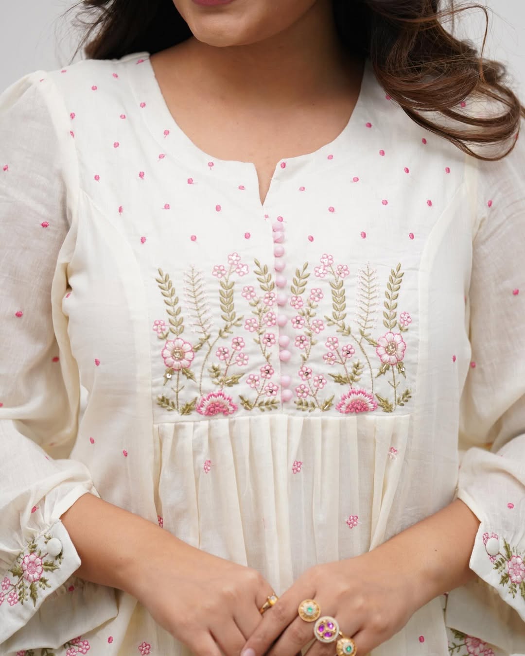 off white ankarli style kurti with pant and duppta set