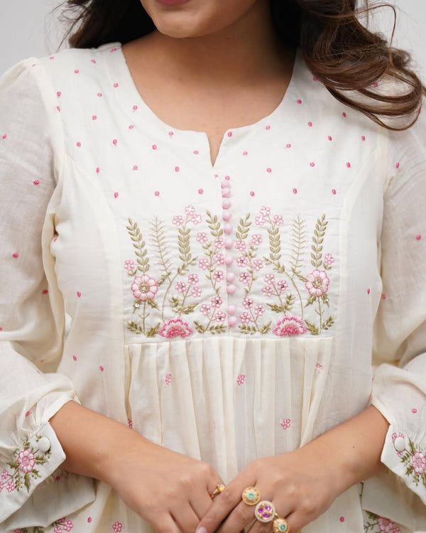 off white ankarli style kurti with pant and duppta set