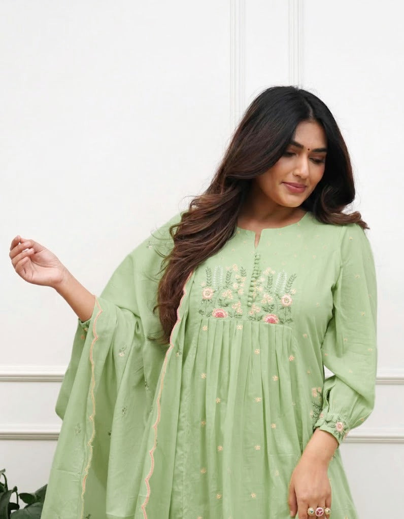 pista  green ankkarli kurta with pant and duppta set