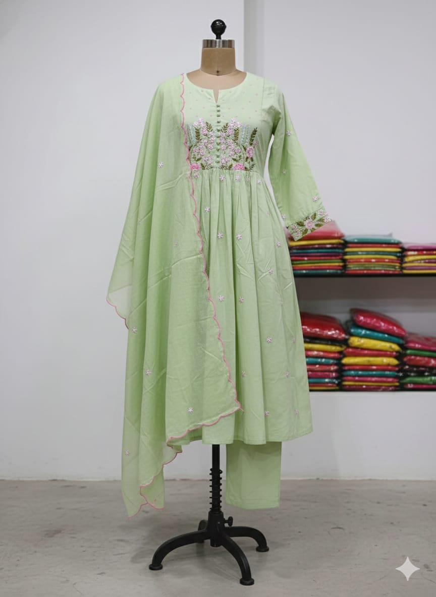 pista  green ankkarli kurta with pant and duppta set