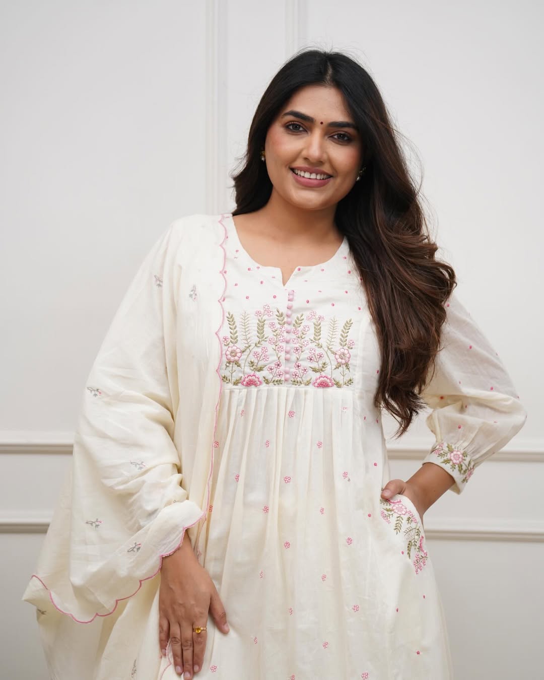 off white ankarli style kurti with pant and duppta set