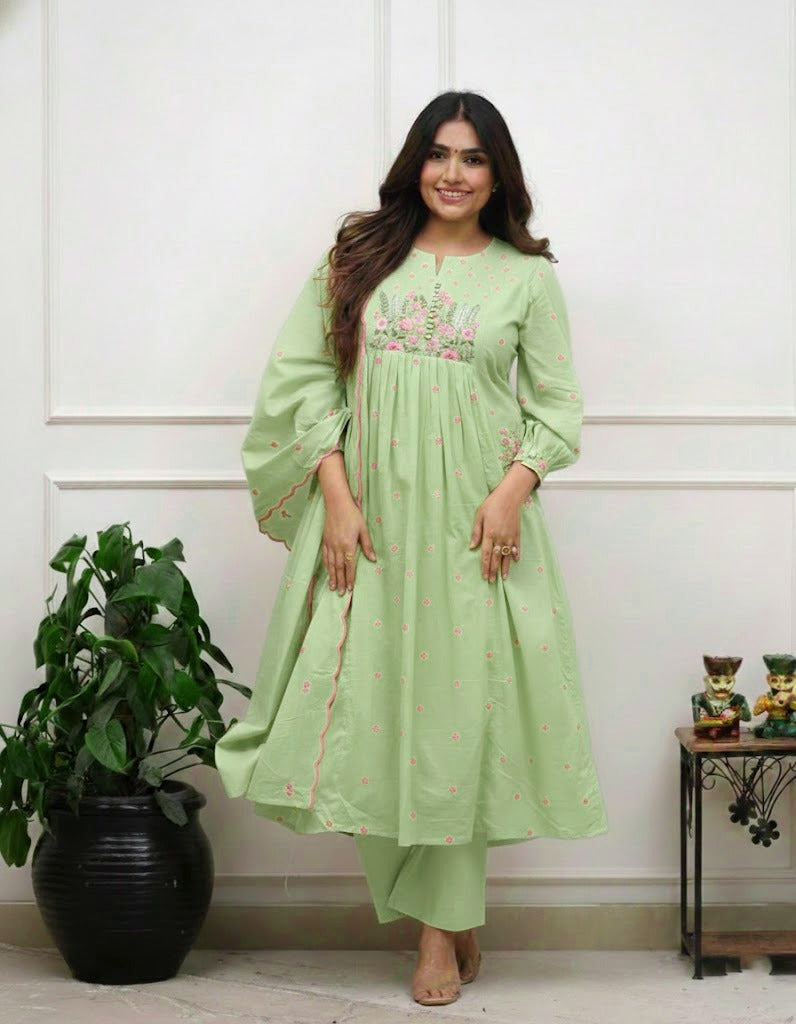 pista  green ankkarli kurta with pant and duppta set
